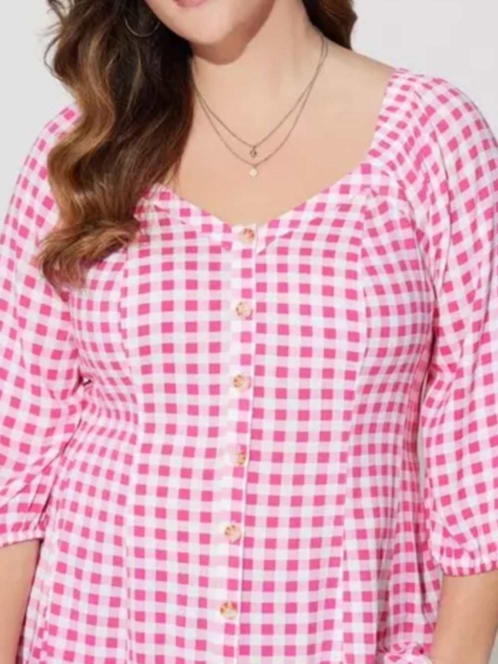 Torrid Fit Flare Button Up 3/4 Sleeve Gingham Pink Top 1X 14/16 NWT